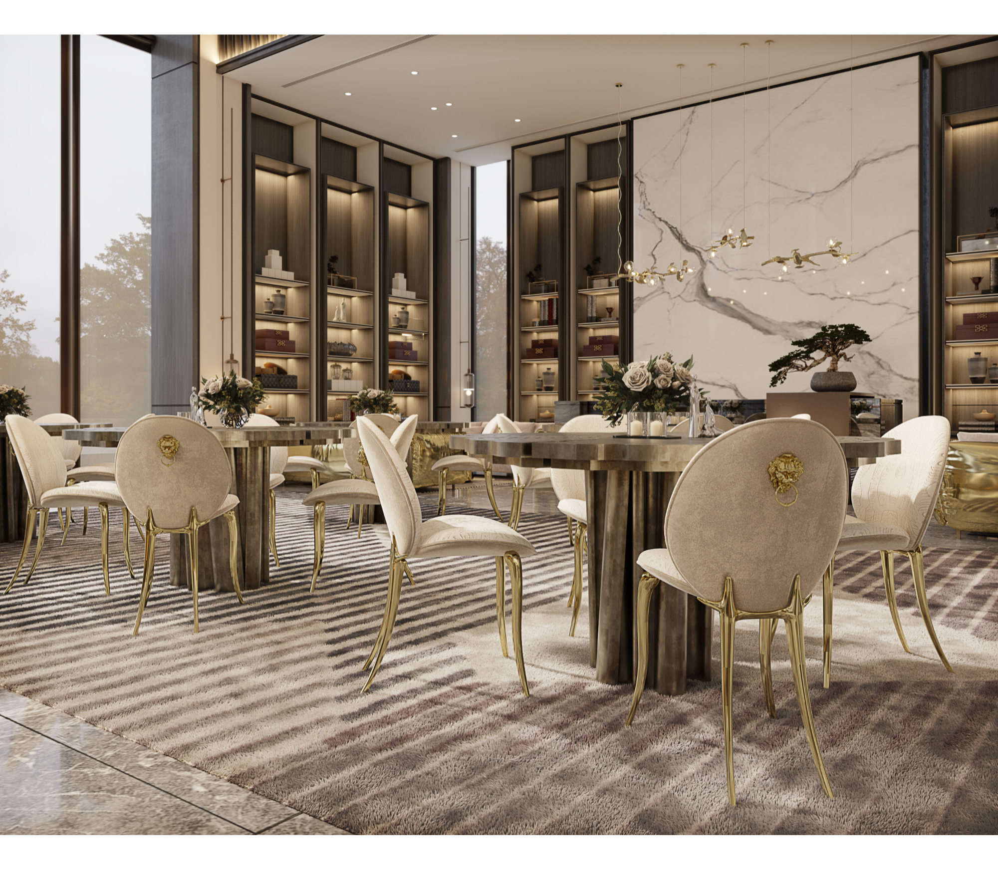 Soleil Curved Brass Modern Luxury Dining Chair