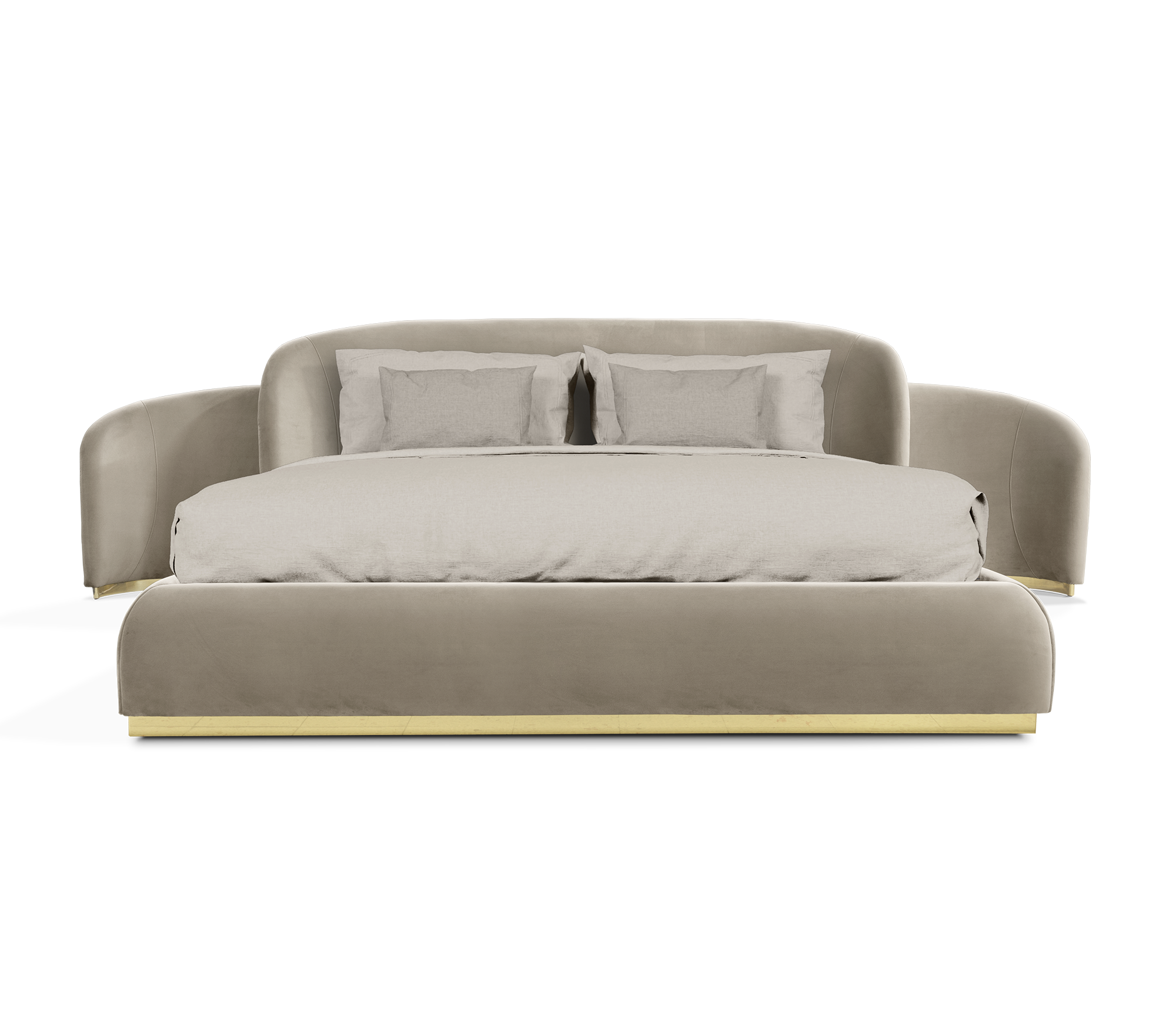 Odette Curved Velvet Polished Brass Luxury King Bed