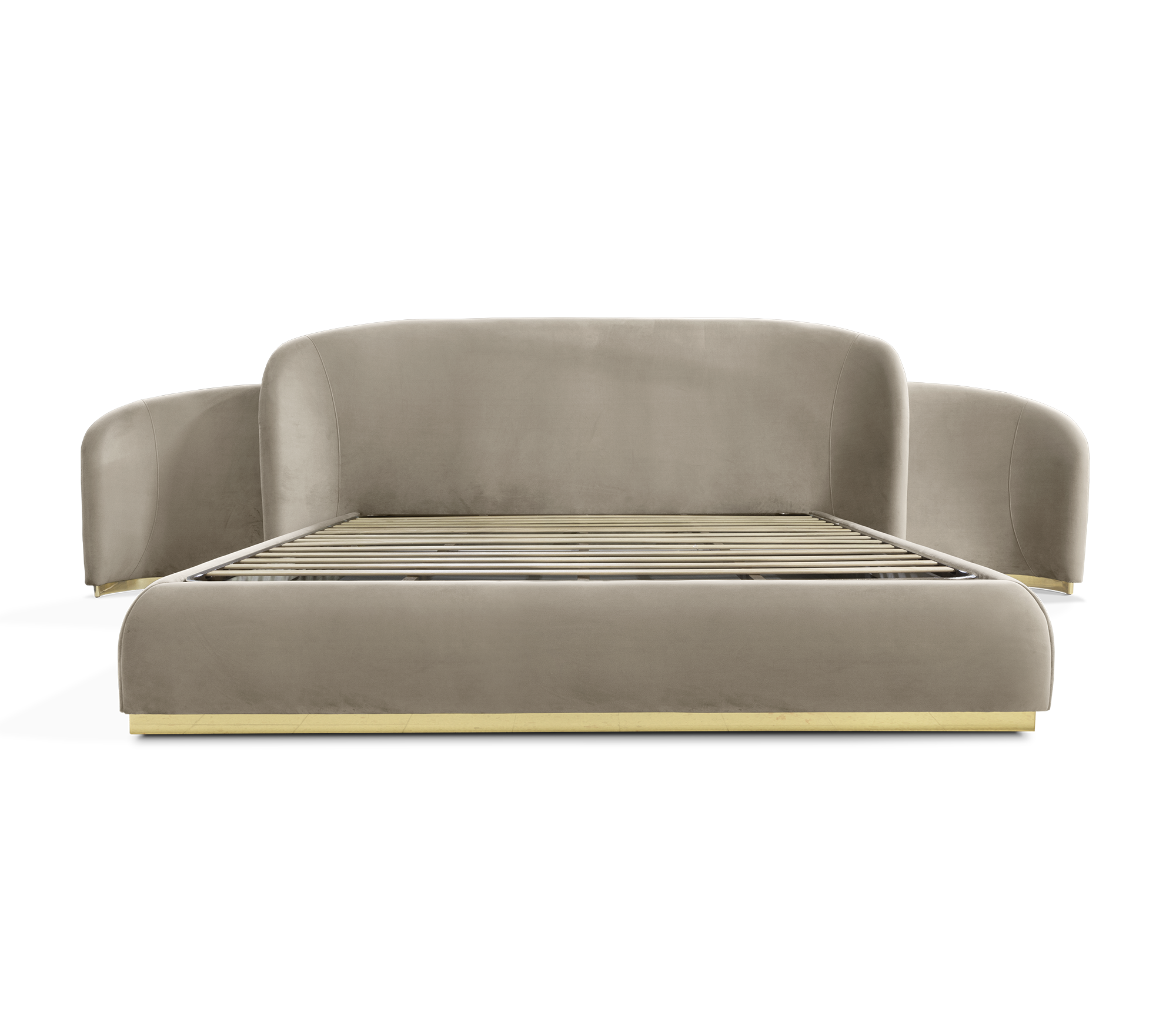 Odette Curved Velvet Polished Brass Luxury King Bed