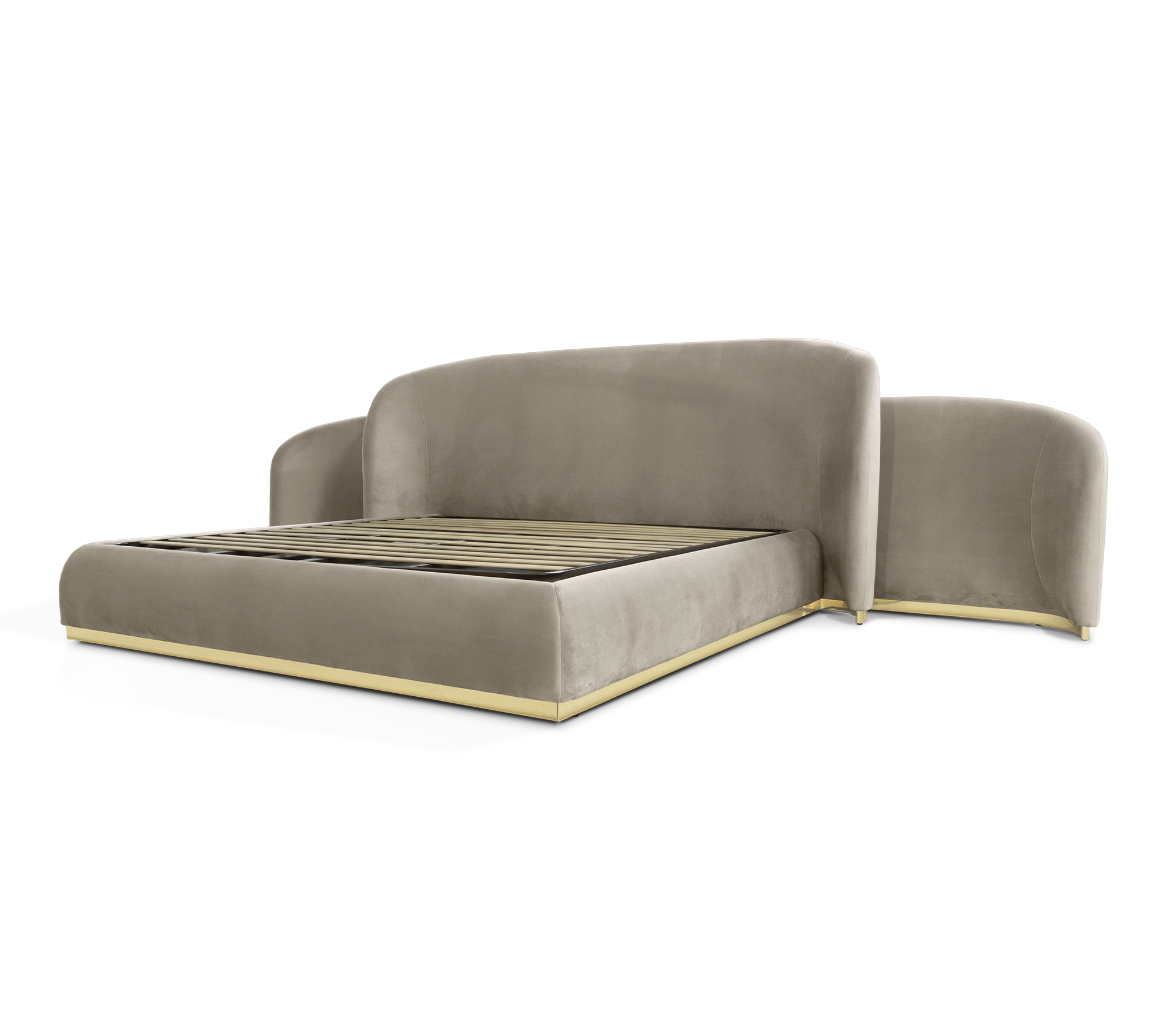Odette Curved Velvet Polished Brass Luxury King Bed