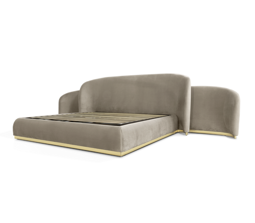 Odette Curved Velvet Polished Brass Luxury King Bed