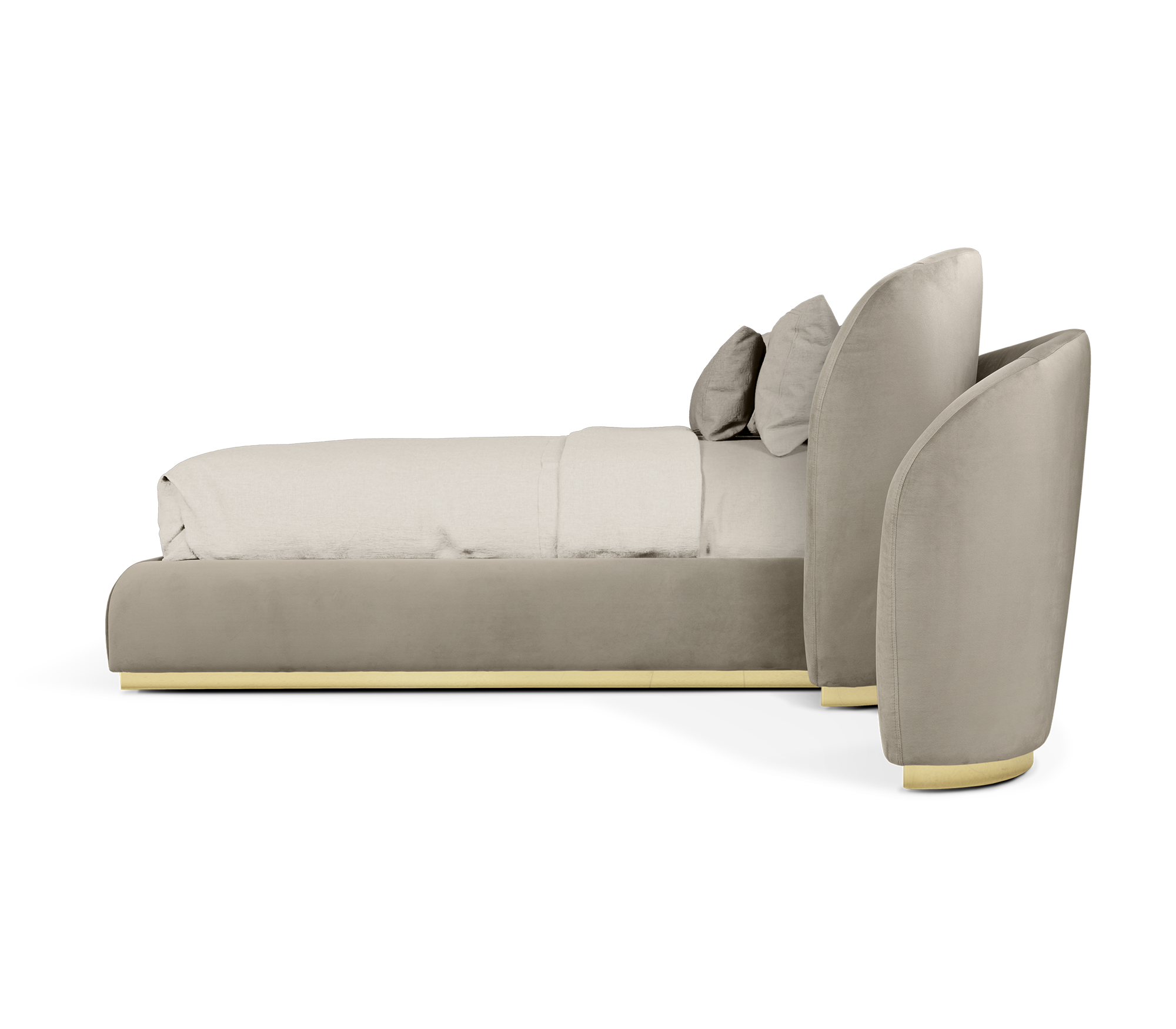 Odette Curved Velvet Polished Brass Luxury King Bed