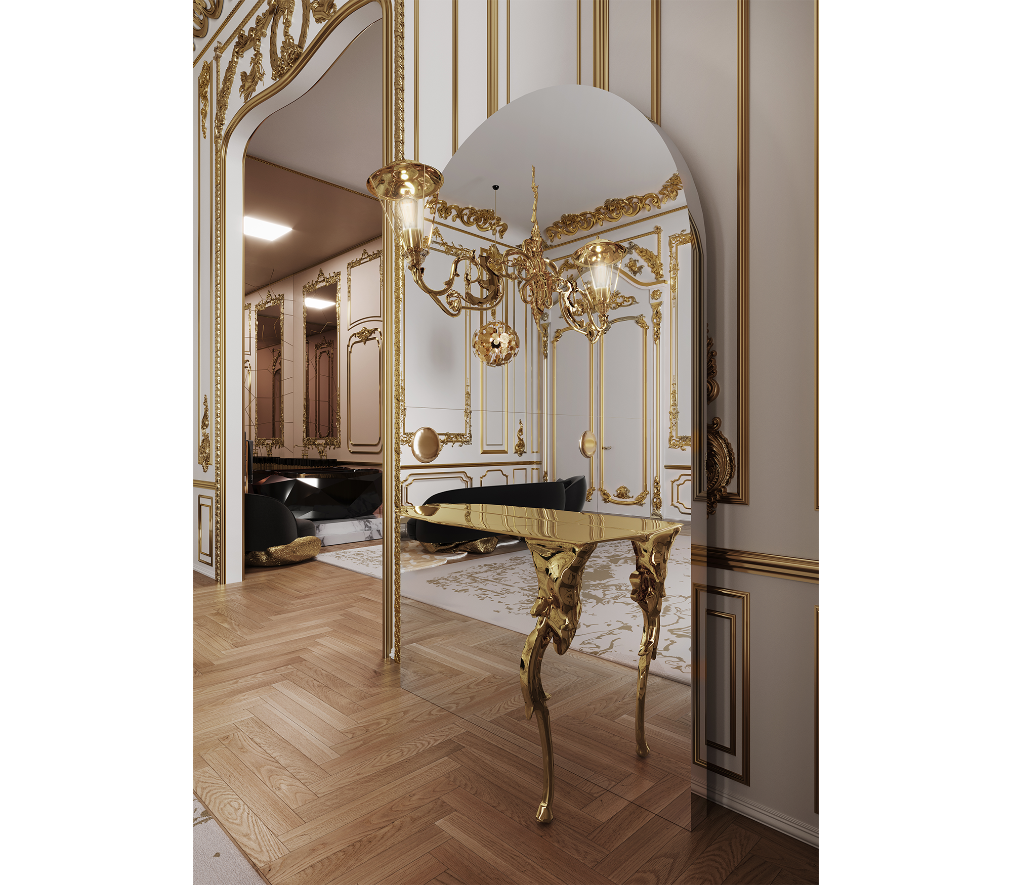 Lumiere Consoles Victorian Cast Brass Mirror Entryways Cabinet Table