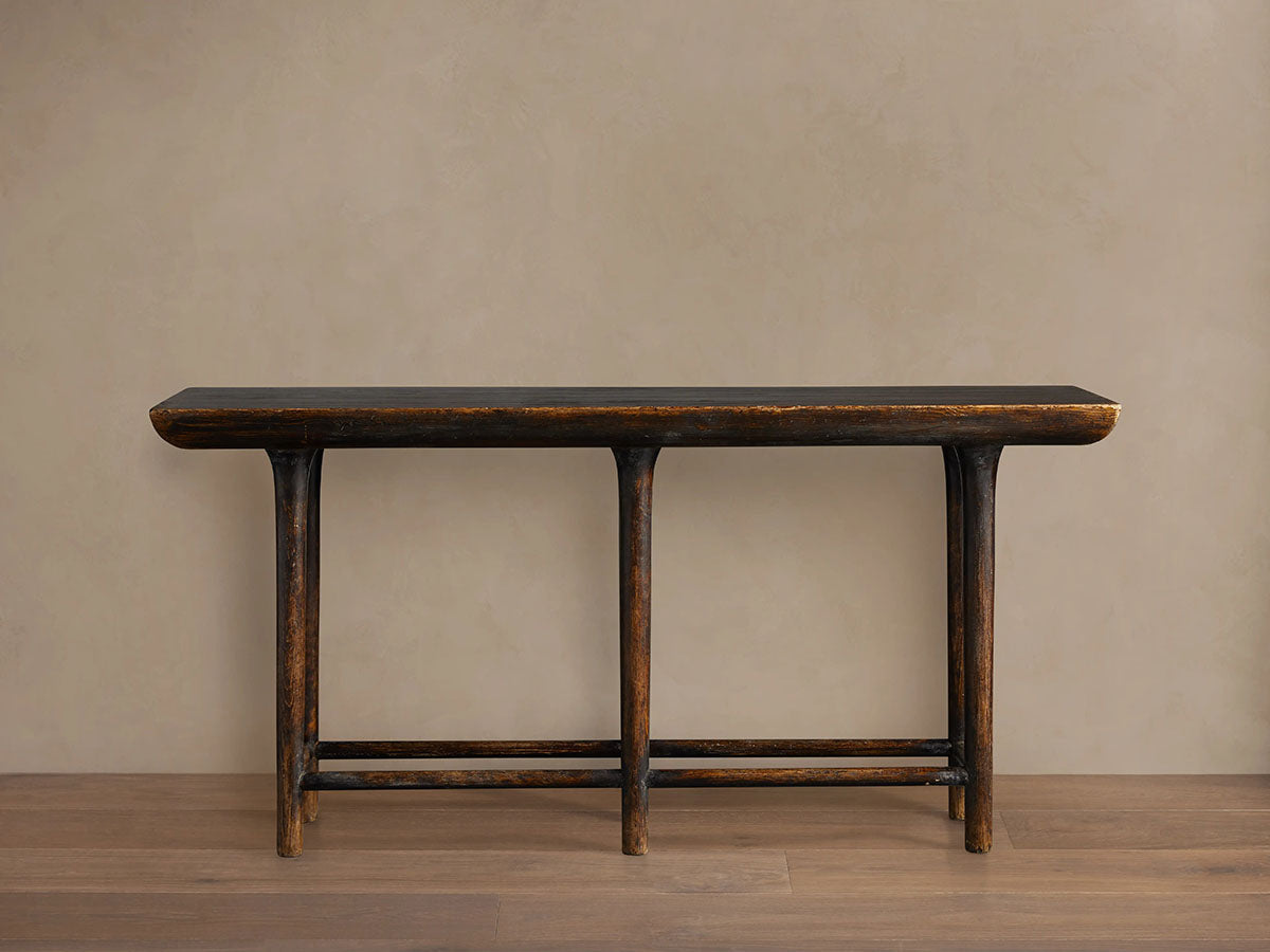 Console d'entrée Yasu en bois de pin, style rustique fermier pour couloir et entrée