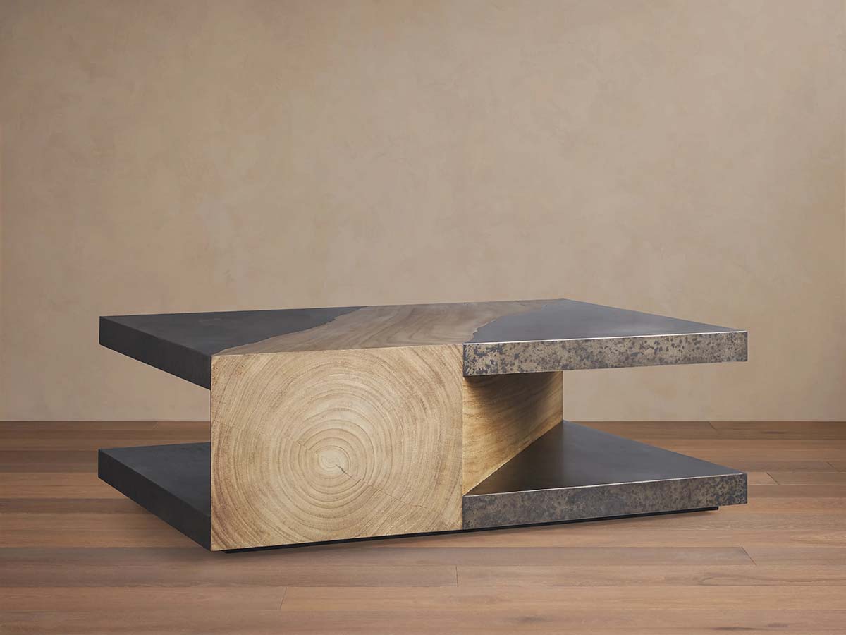 Almeria Coffee Table Guanacaste with Wood & Steel Modern Rustic Style Rectangular Sofa Center Tea Table