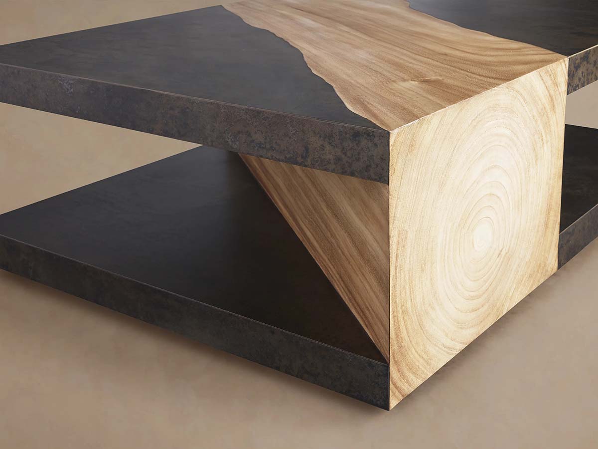 Almeria Coffee Table Guanacaste with Wood & Steel Modern Rustic Style Rectangular Sofa Center Tea Table