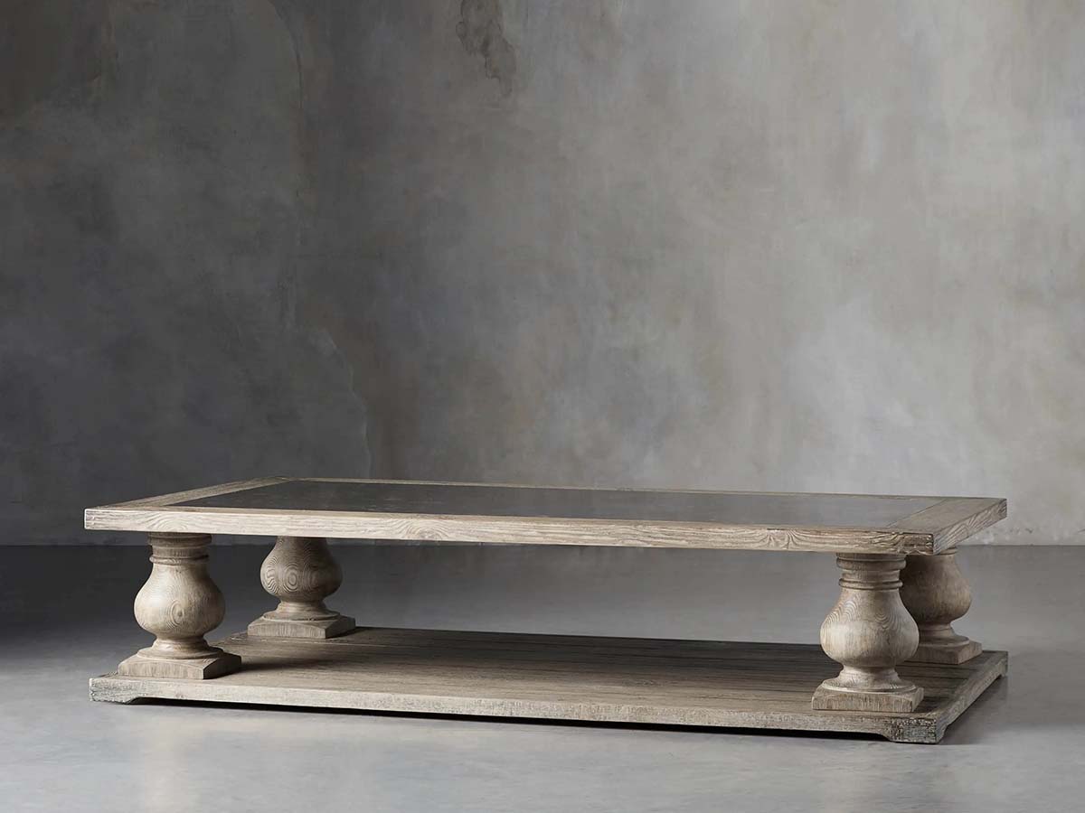 Hudson Pine Coffee Table wuth Solid Pine Wood & Bluestone Inlay Retro Style Living Room Center Tea Table Cocktail Table