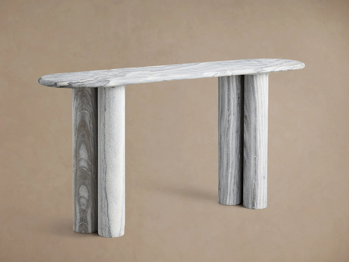 Serafin Entryway Console Table in Solid Grey Dolomite Natural Stone Hallway Entrance Table Modern Luxury & Minimalism Style
