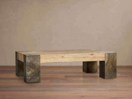 Telluride Rectangle Coffee Table with Solid Oak Veneers & Steel Cocktail Table Living Room Center Tea Table
