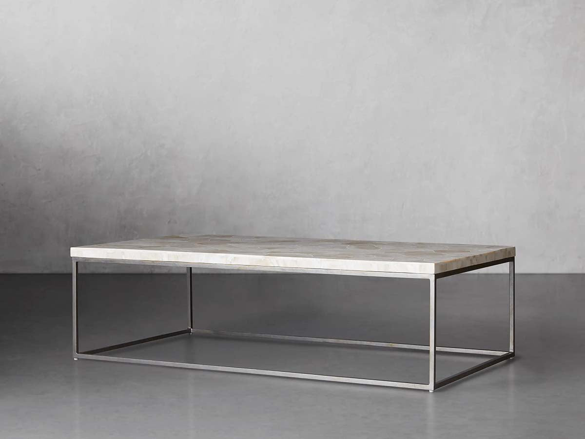 Arielle Rectangle Coffee Table with Fossilized Clamshell Top Iron Base Sofa Center Tea Table