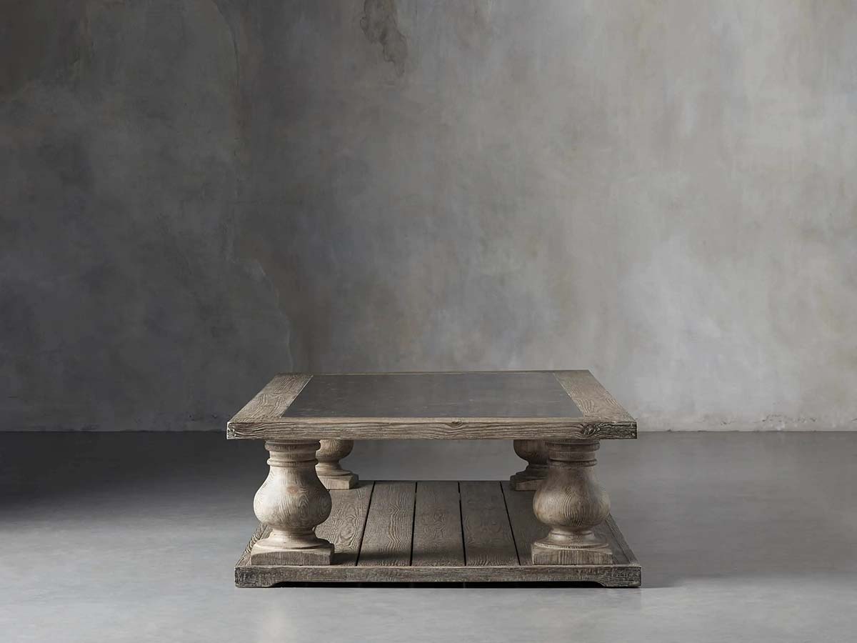Hudson Pine Coffee Table wuth Solid Pine Wood & Bluestone Inlay Retro Style Living Room Center Tea Table Cocktail Table
