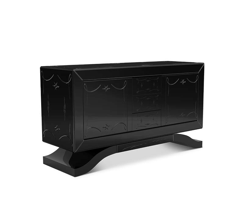 Metropolitan Luxury Mirrored Sideboard – Modern Black Buffet Cabinet with Storage