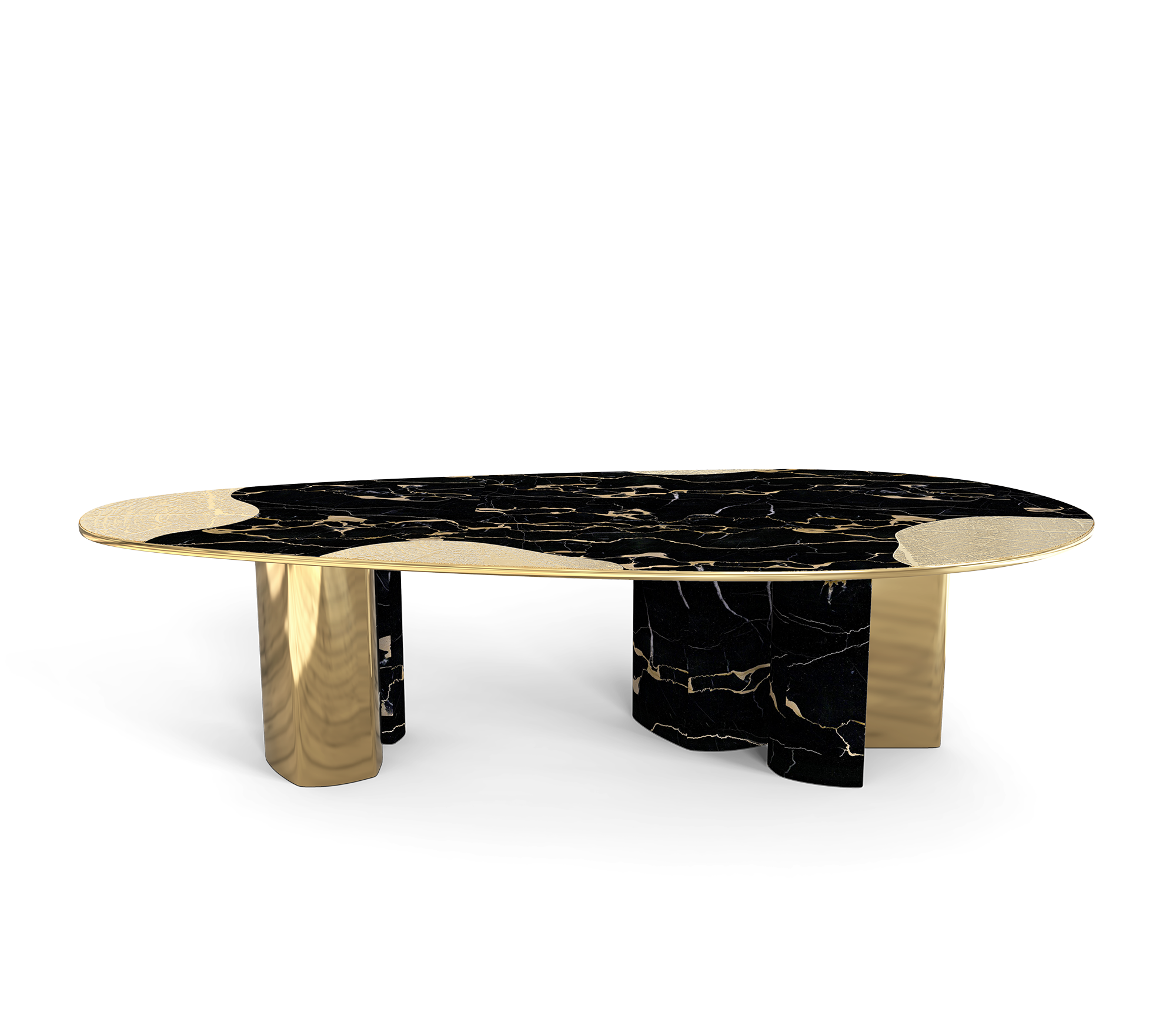 Ophelia Oval Carrara Marble & Gold Dining Table