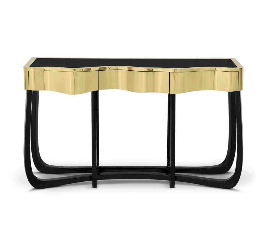 Sinuous Consoles Patina Brass Wave Entryways Cabinet Table