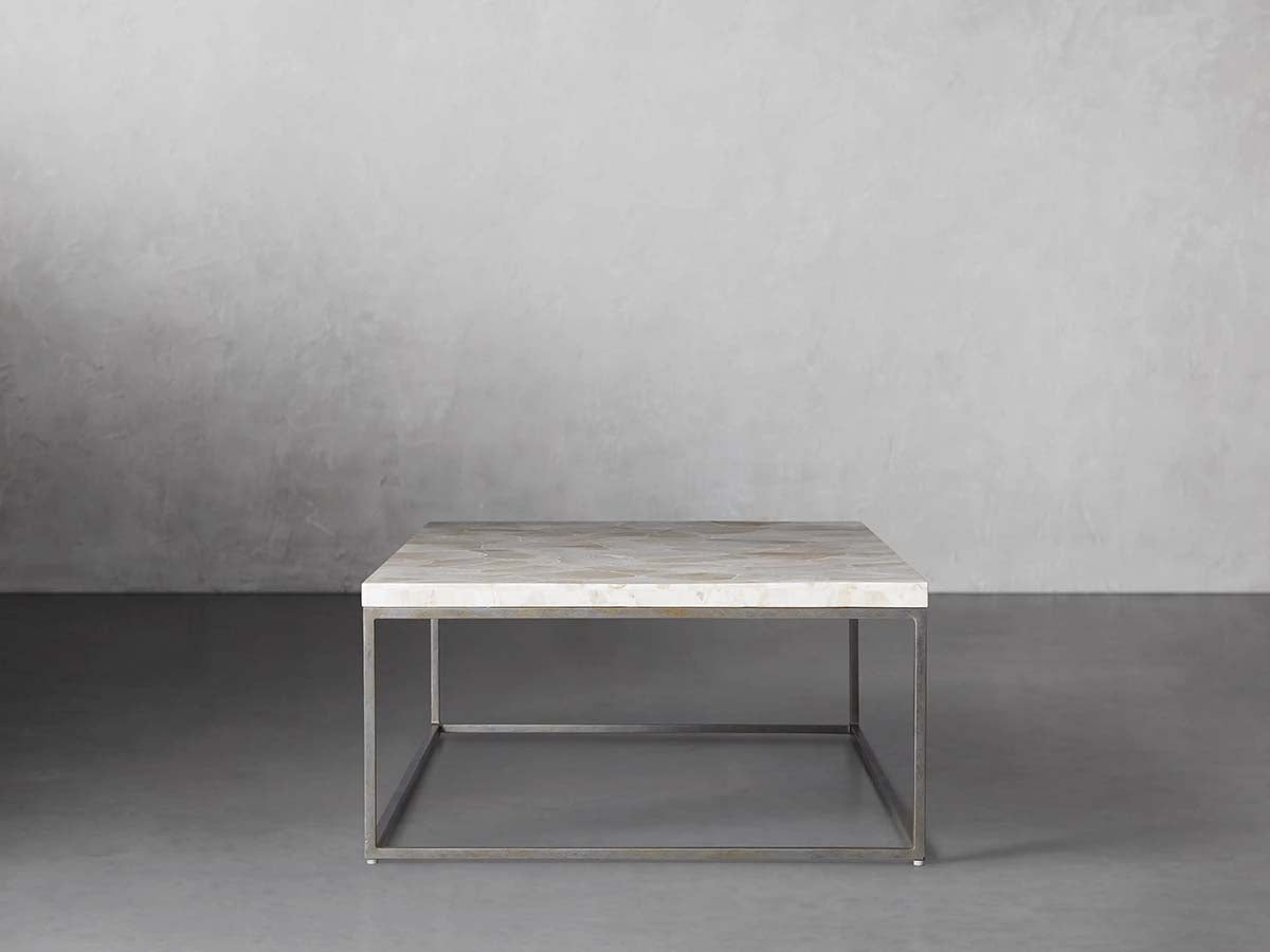 Arielle Rectangle Coffee Table with Fossilized Clamshell Top Iron Base Sofa Center Tea Table