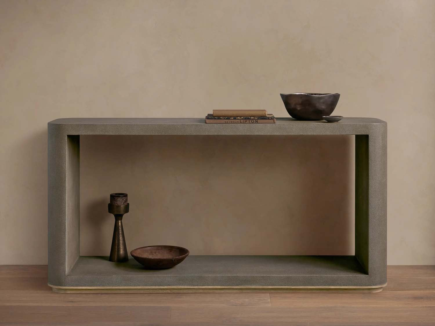 Harrow Oak Wood Entryway Console Table with Faux Shagreen Finish Entrance Table