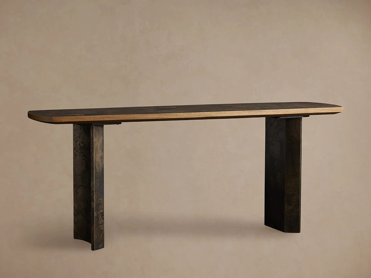 Polanco Ash Burl Entrance Console Wood Hallway Entryway Table With Steel Base Natural Style