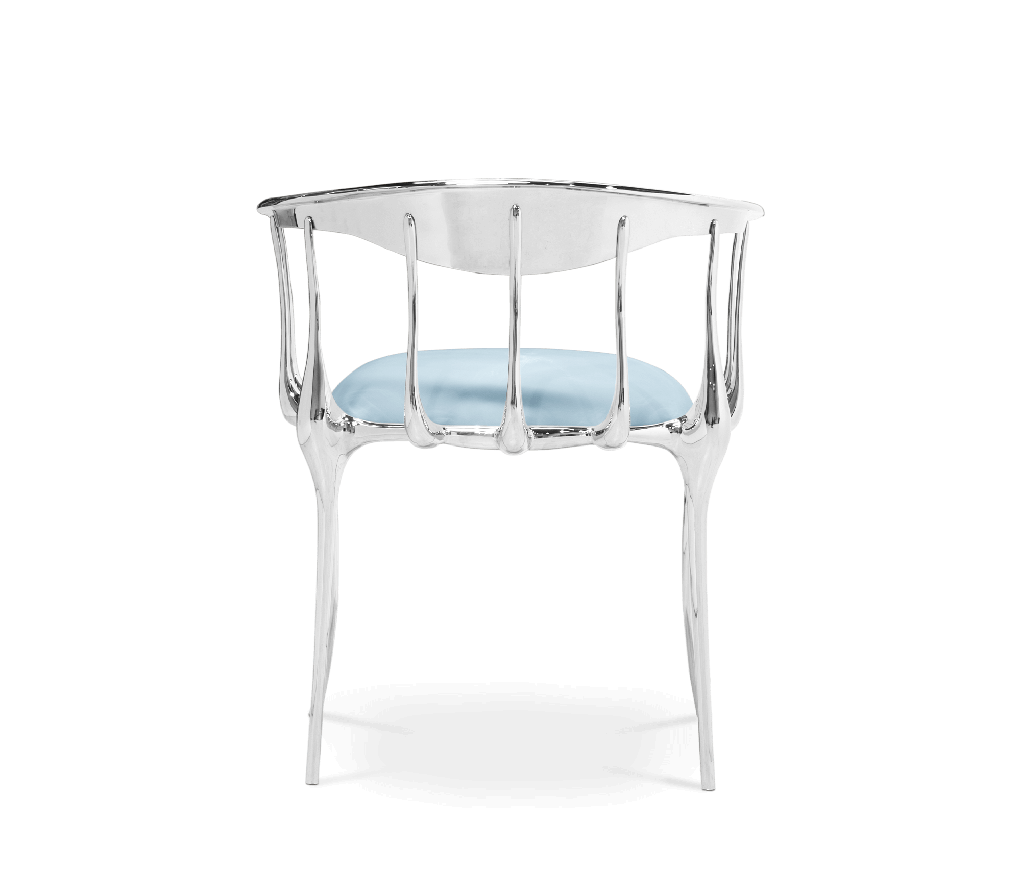 Nº 11 Silver Polished Brass Surrealist Light Blue Dining Chair