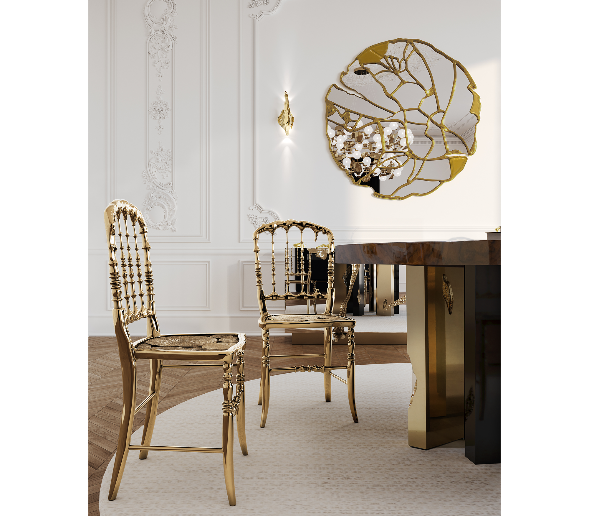 Emporium Gold Surrealist Cast Aluminium Sculpture Dining Chair