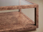 Corey Rectangle Coffee Table with Mappa Burl Wood & Glass Tabletop Sofa Center Tea Table Cocktail Table