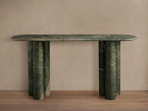 Serafin Natural Stone Entryway Console Table Vintage Style Hallway Entrance Table with Column Legs