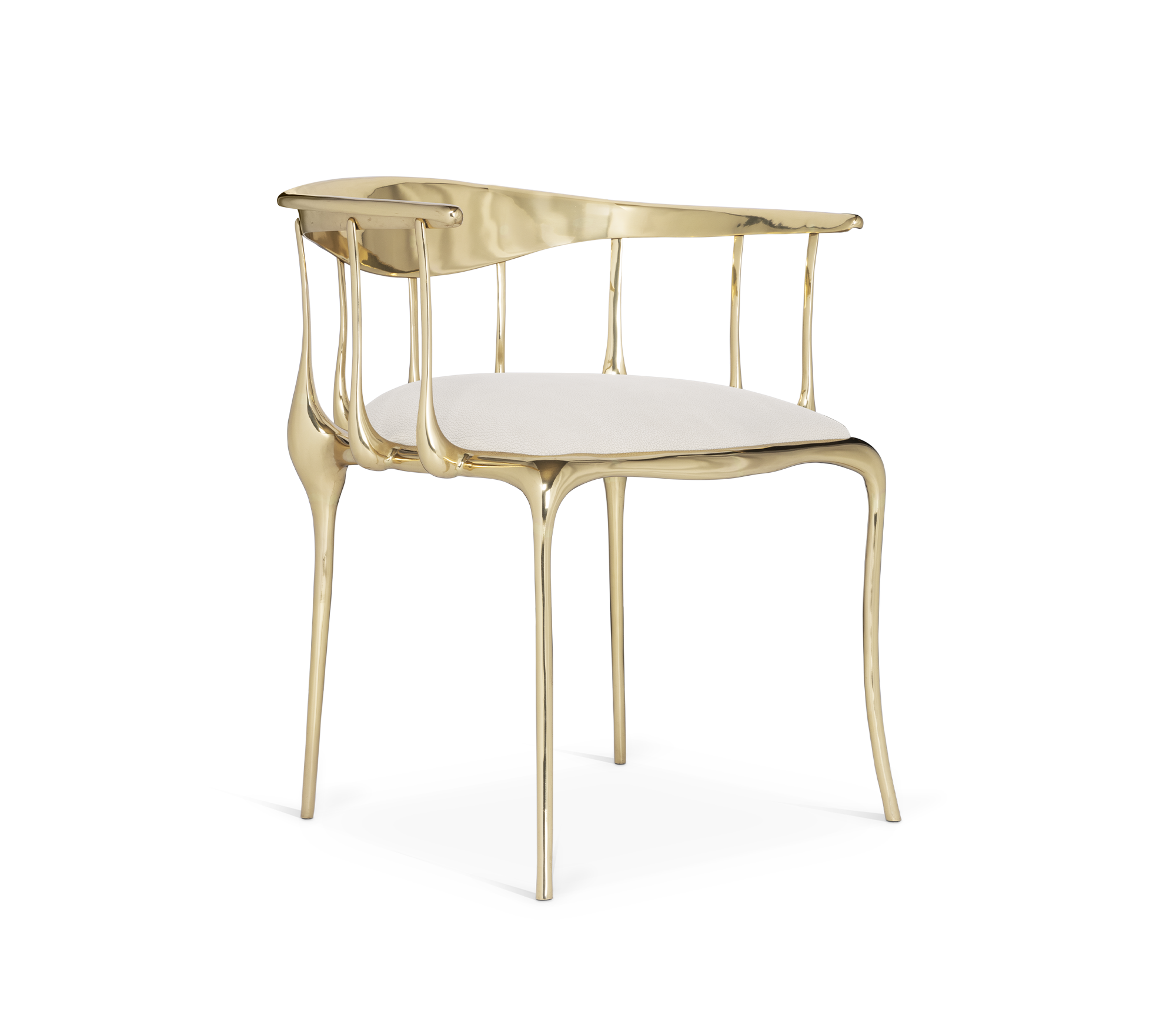 Nº 11 Cream Velvet Surrealist Polished Gold Dining Chair