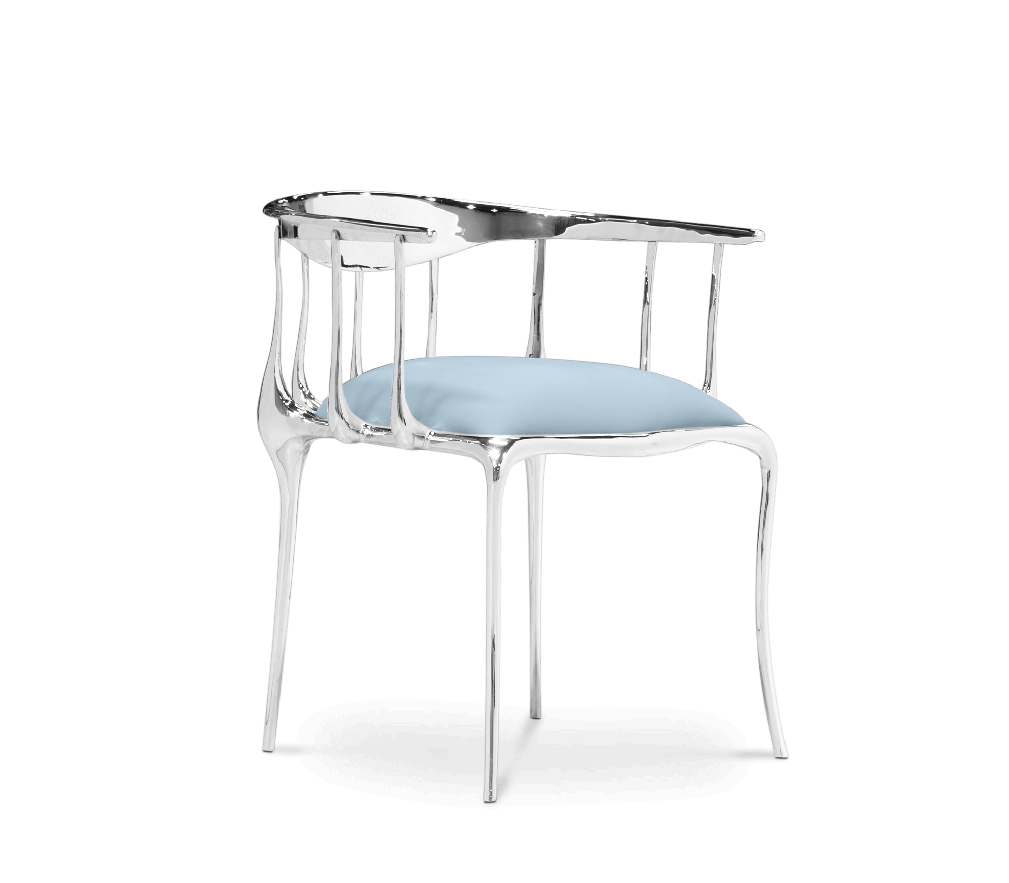 Nº 11 Silver Polished Brass Surrealist Light Blue Dining Chair