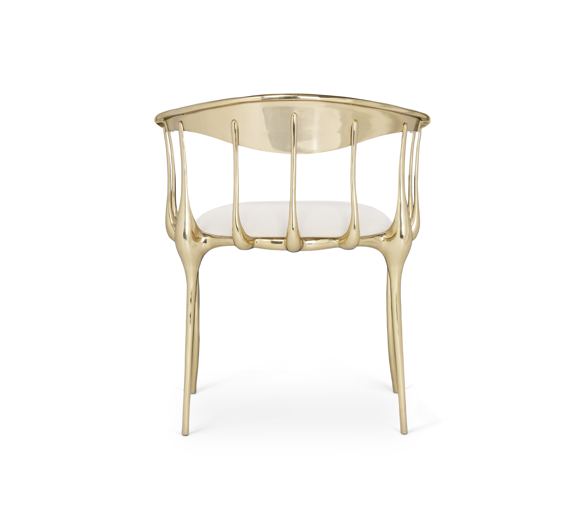 Nº 11 Cream Velvet Surrealist Polished Gold Dining Chair