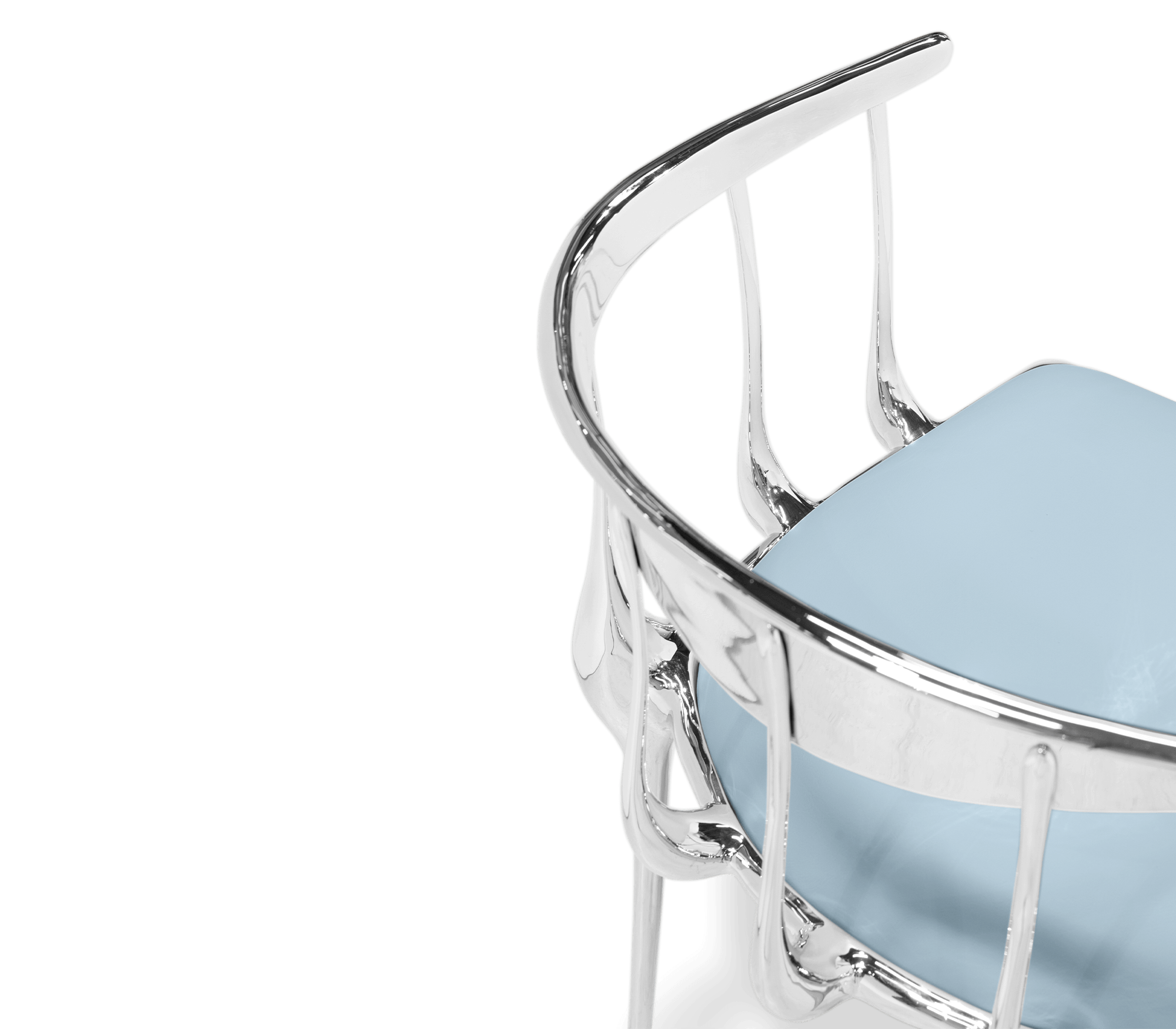 Nº 11 Silver Polished Brass Surrealist Light Blue Dining Chair