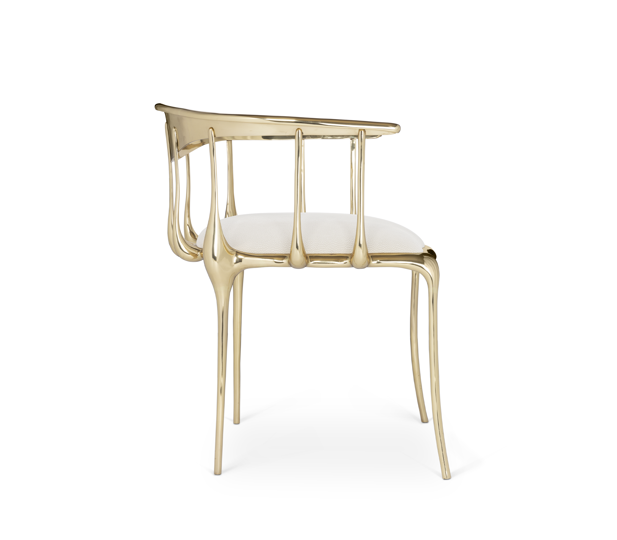 Nº 11 Cream Velvet Surrealist Polished Gold Dining Chair