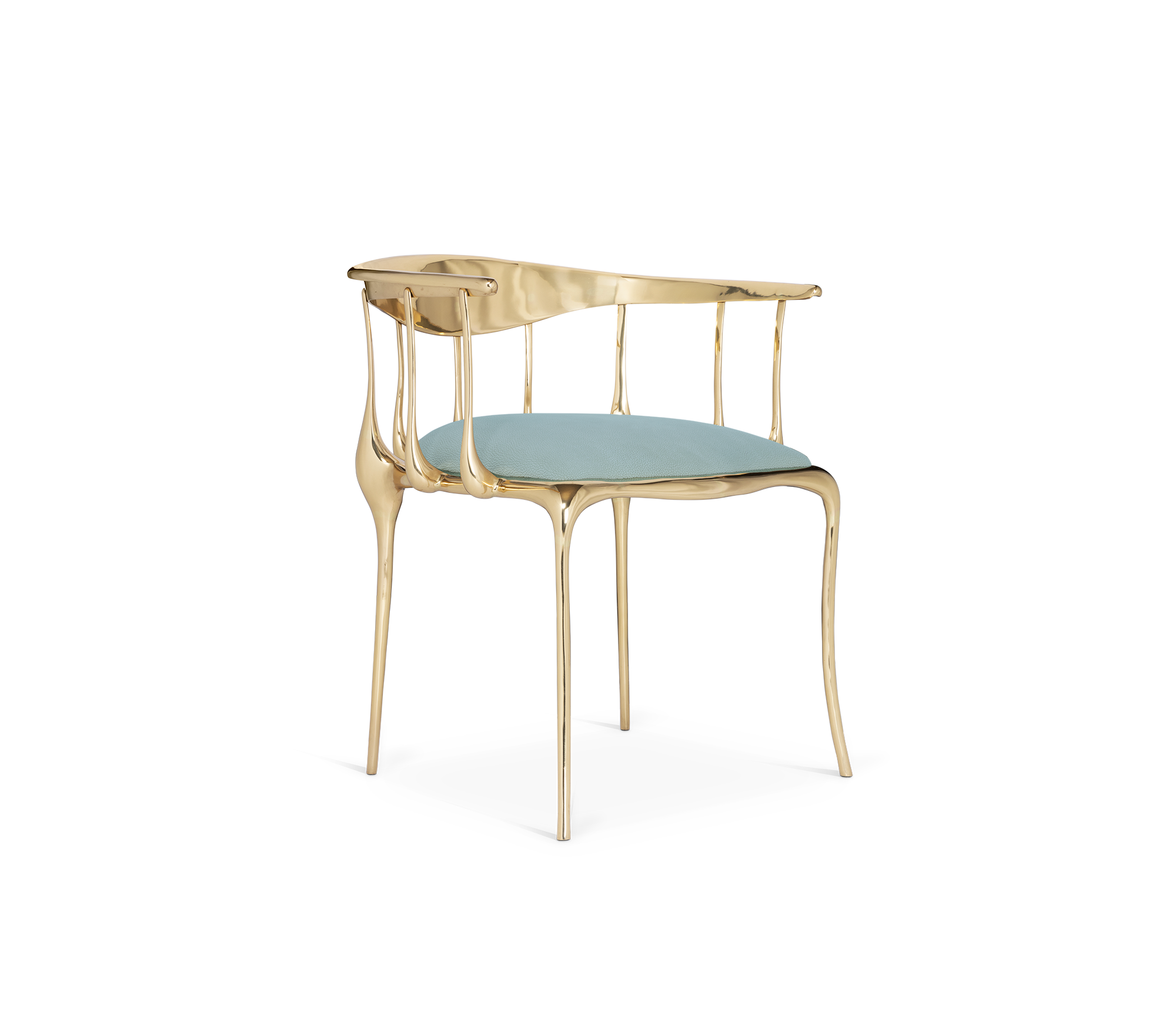 Nº 11 Light Blue Velvet Surrealist Polished Gold Dining Chair