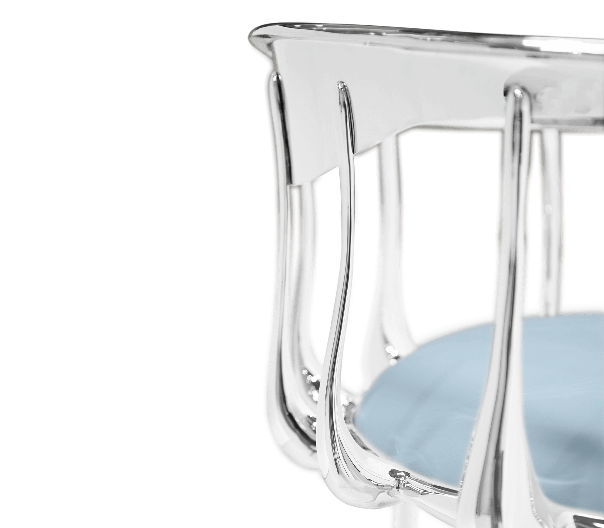 Nº 11 Silver Polished Brass Surrealist Light Blue Dining Chair