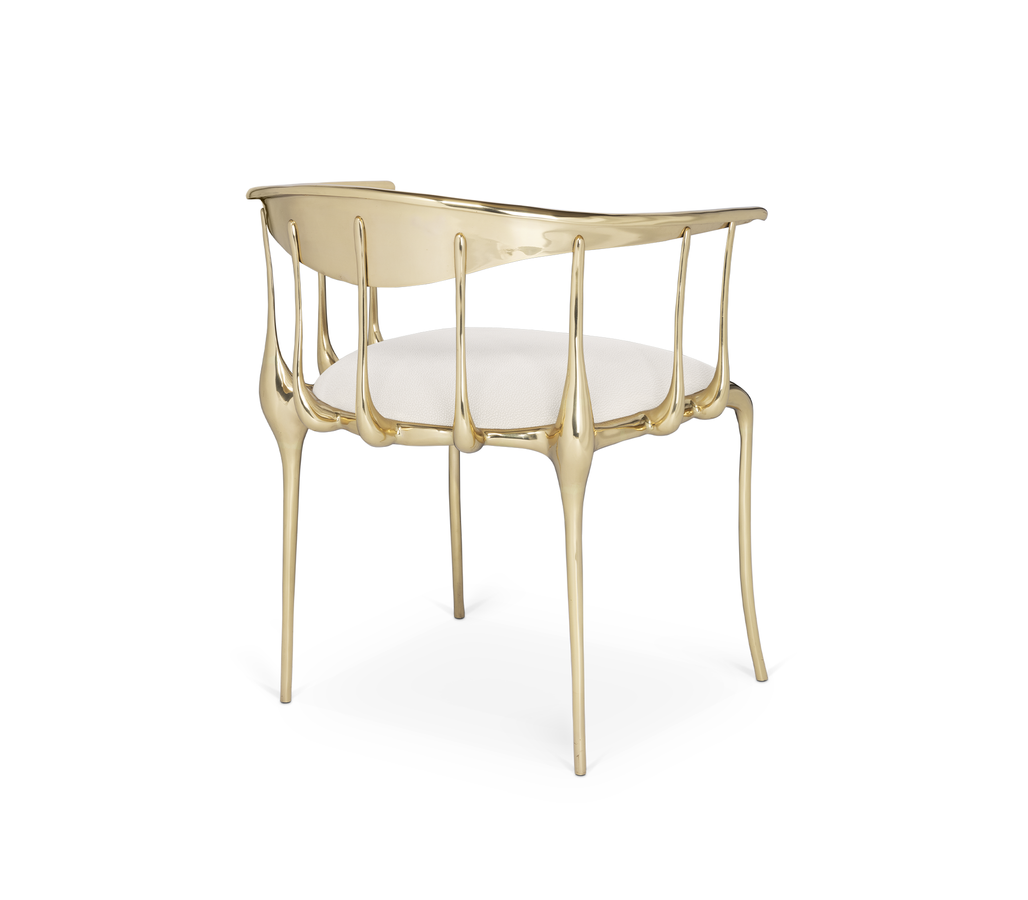Nº 11 Cream Velvet Surrealist Polished Gold Dining Chair