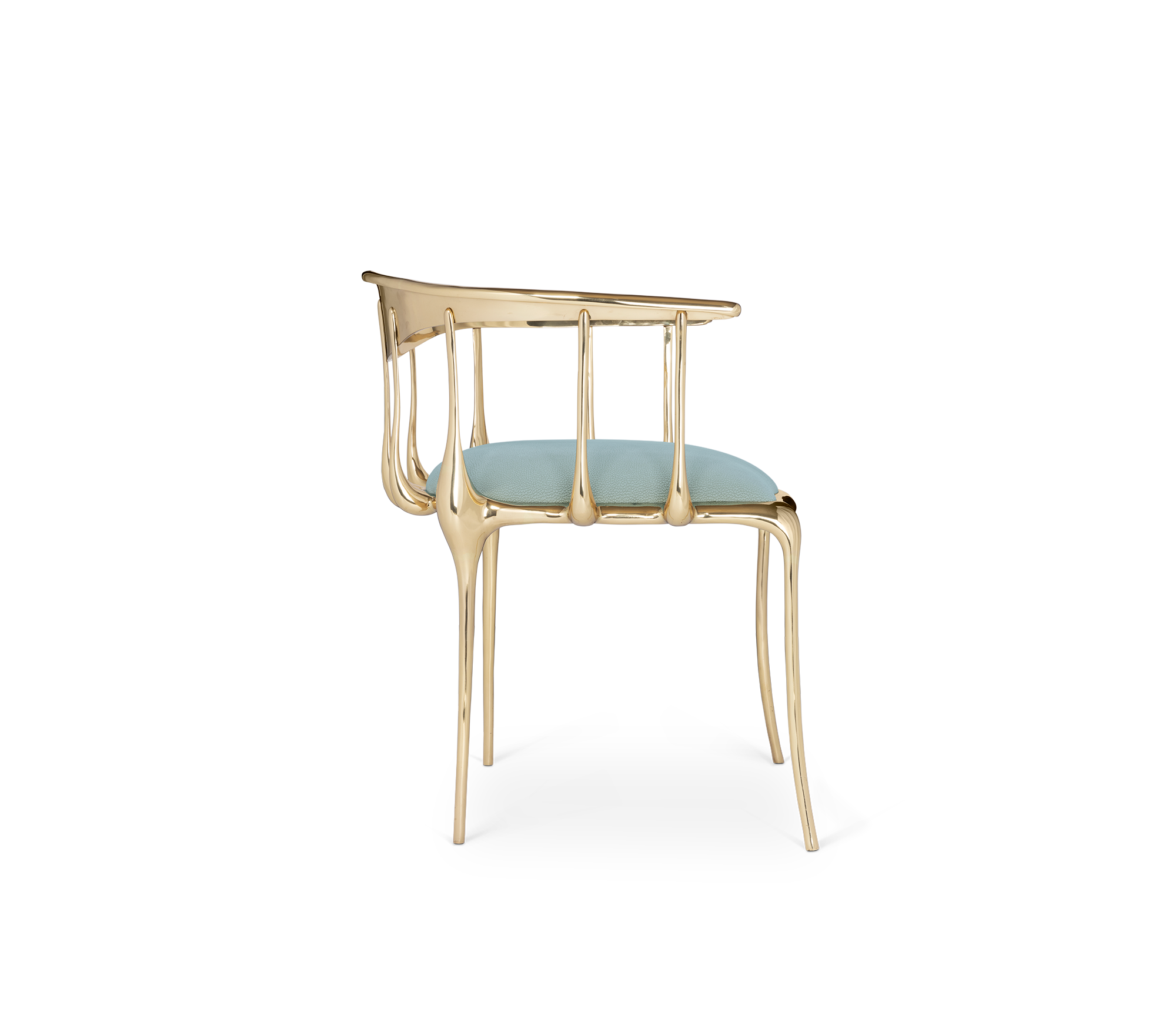 Nº 11 Light Blue Velvet Surrealist Polished Gold Dining Chair
