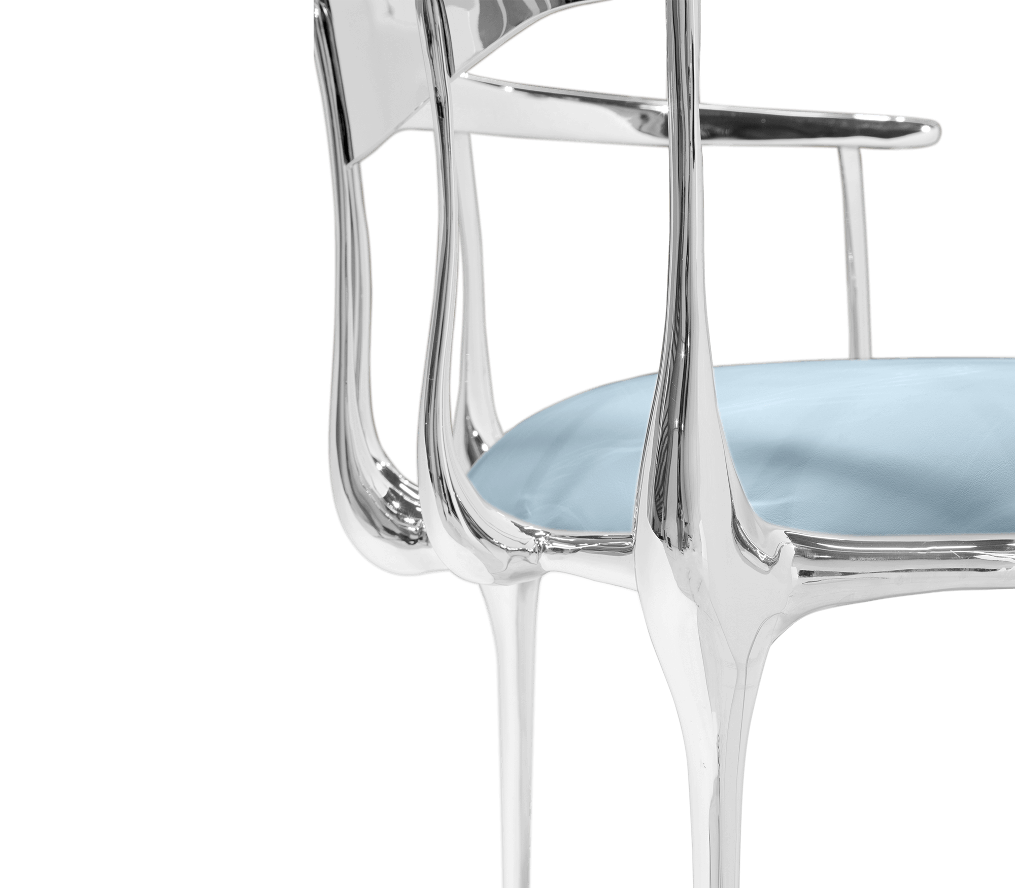 Nº 11 Silver Polished Brass Surrealist Light Blue Dining Chair