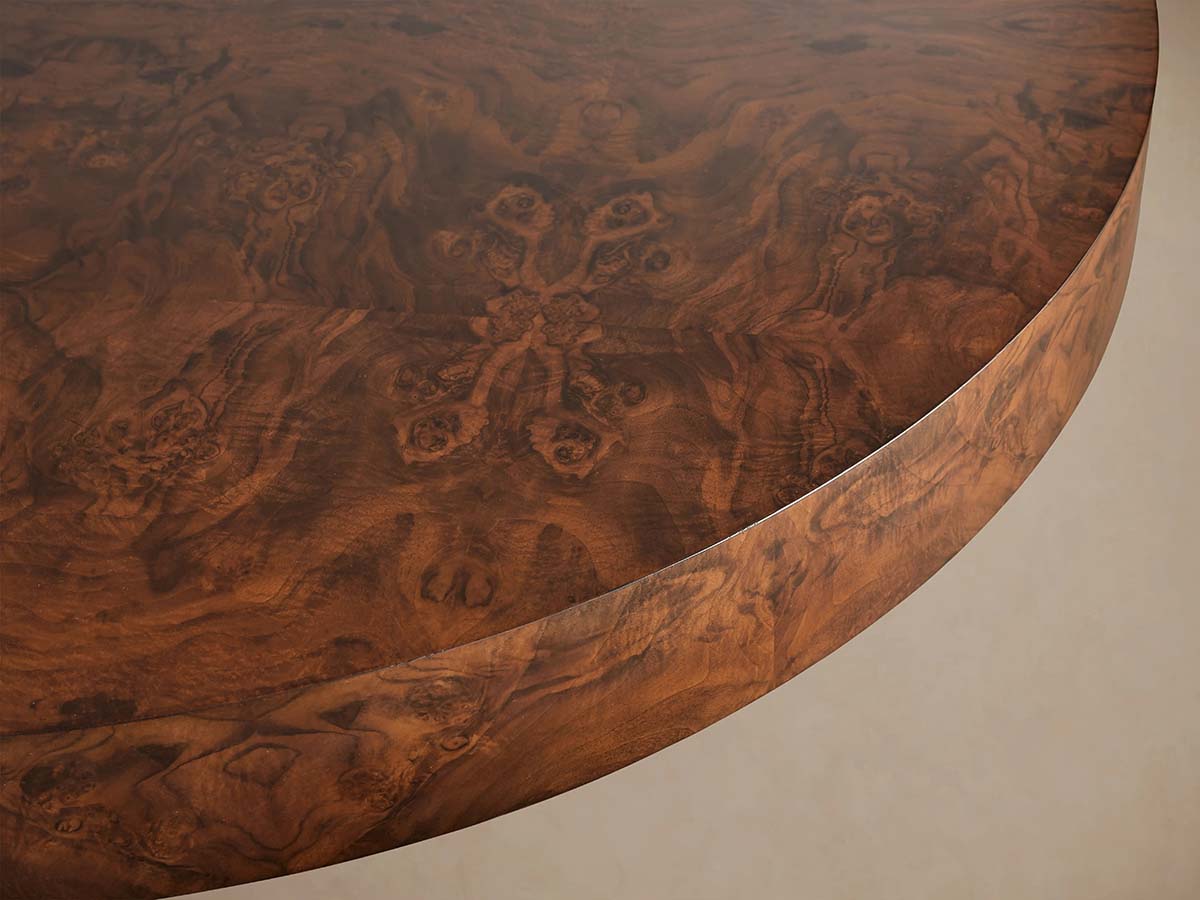 Cinzia Burl Round Coffee Table Walnut Wood Veneer & Plinth Base Sofa Center Tea Table