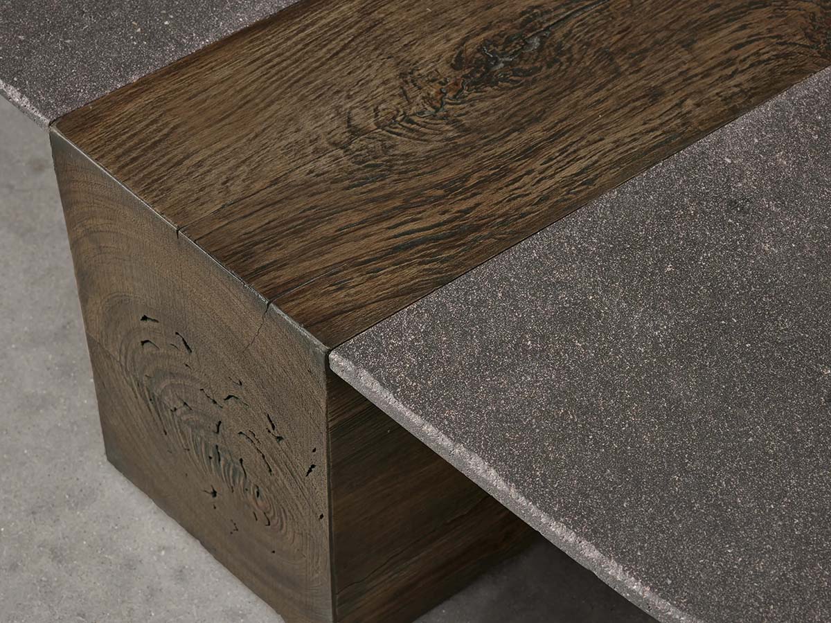 Nicco Coffee Table with Stone Top & Wood Base Living Room Center Tea Table Cocktail Table