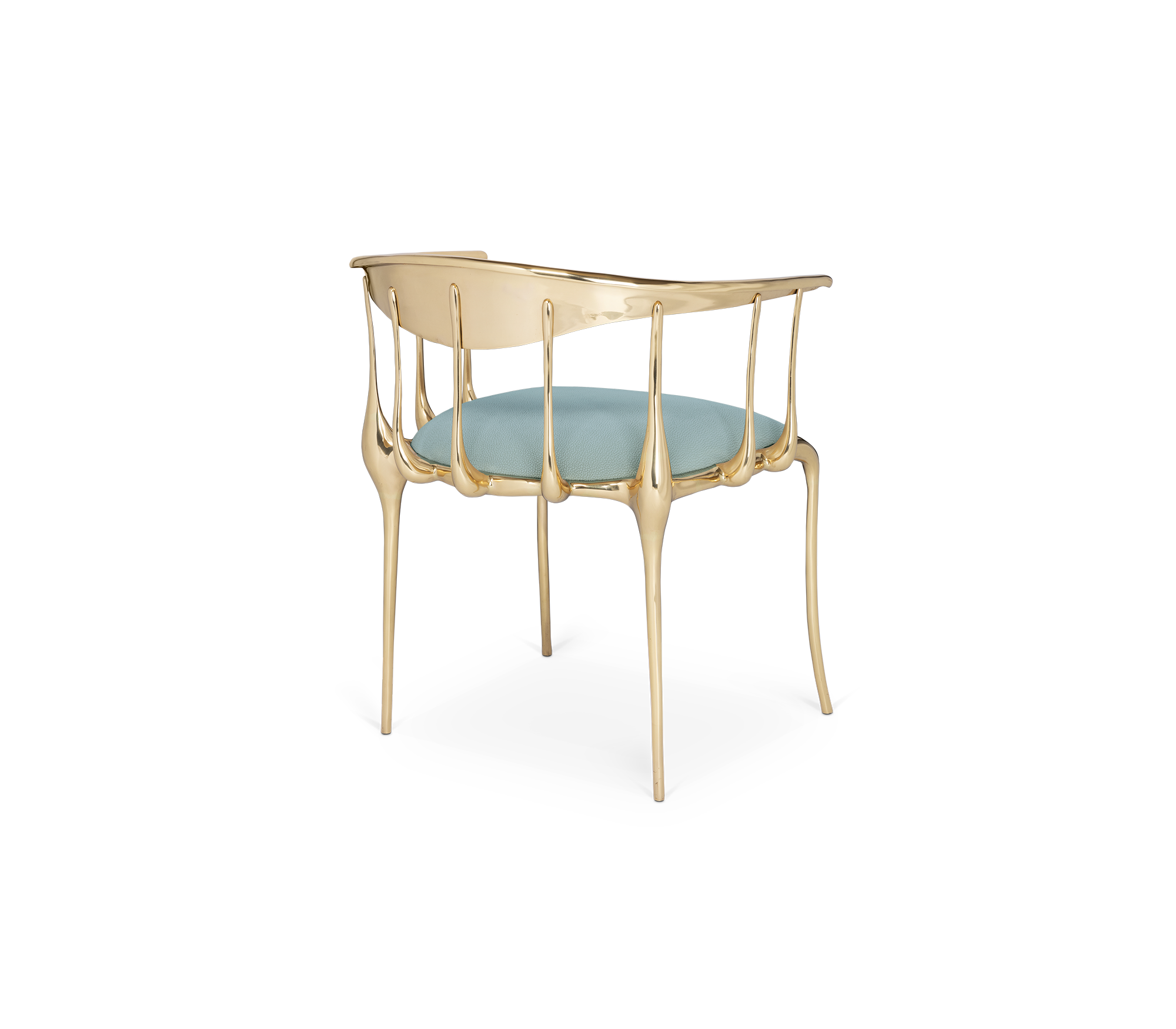 Nº 11 Light Blue Velvet Surrealist Polished Gold Dining Chair