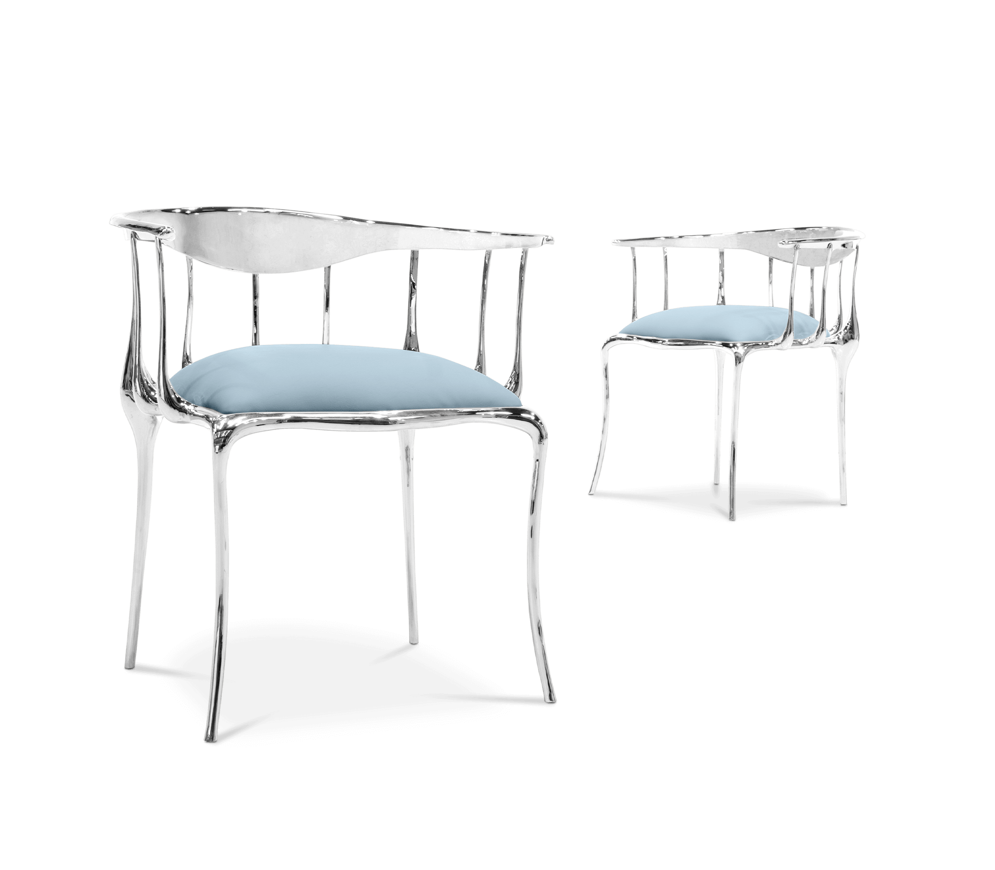 Nº 11 Silver Polished Brass Surrealist Light Blue Dining Chair