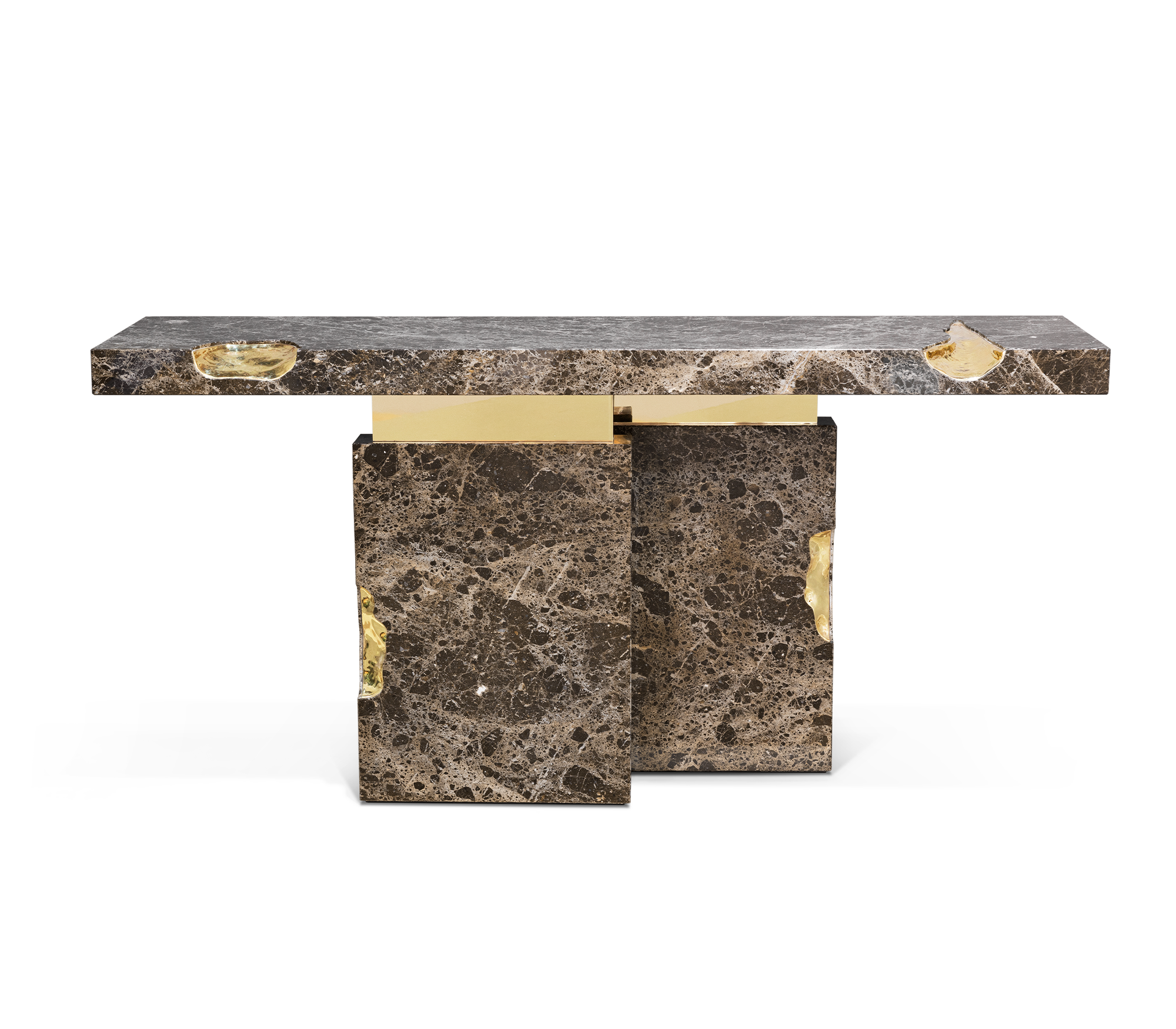 Empire Consoles Hammered Gilded Brass Entryways Cabinet Table