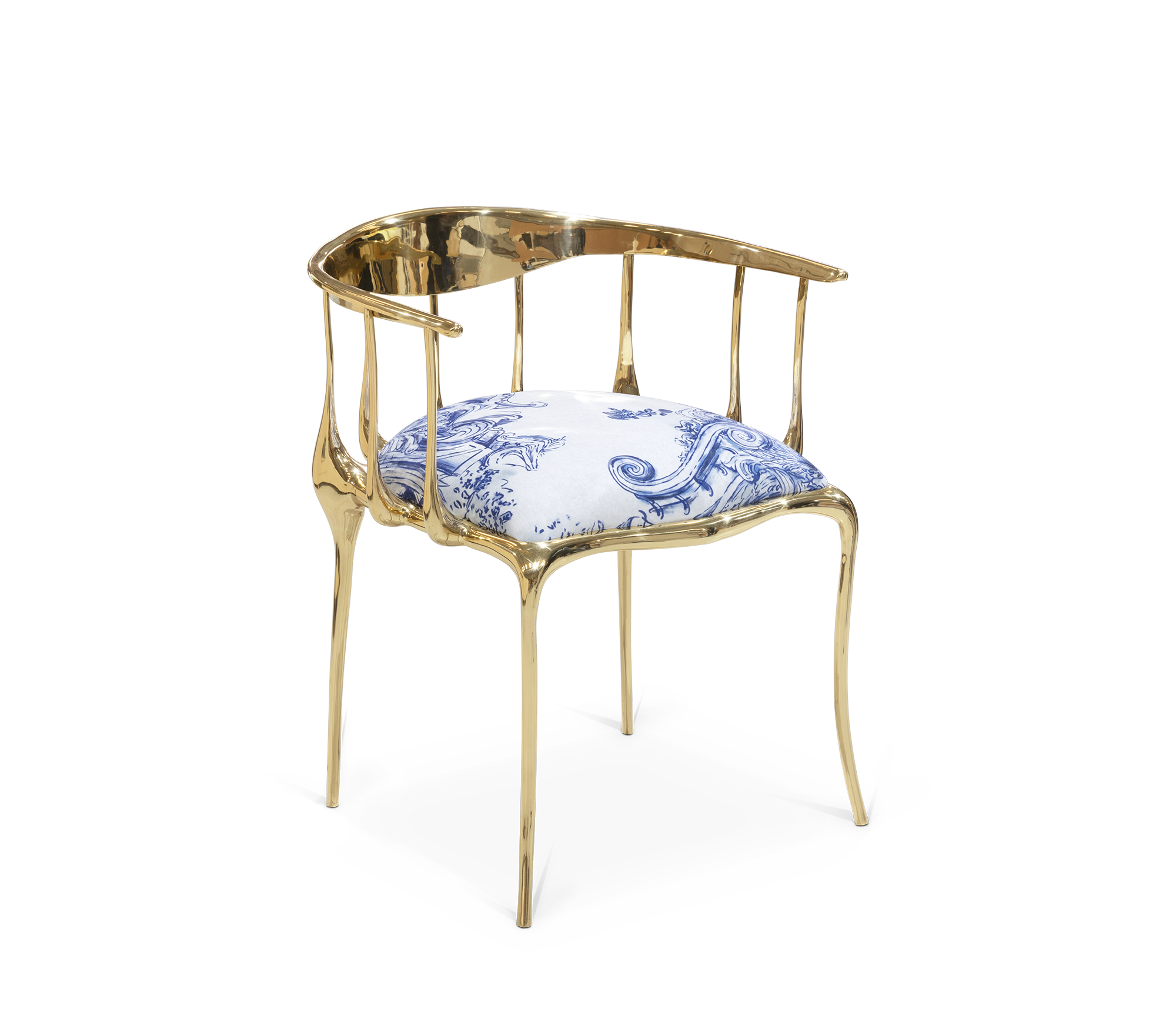Nº 11 Azulejo Print Polished Brass Heritage Chair