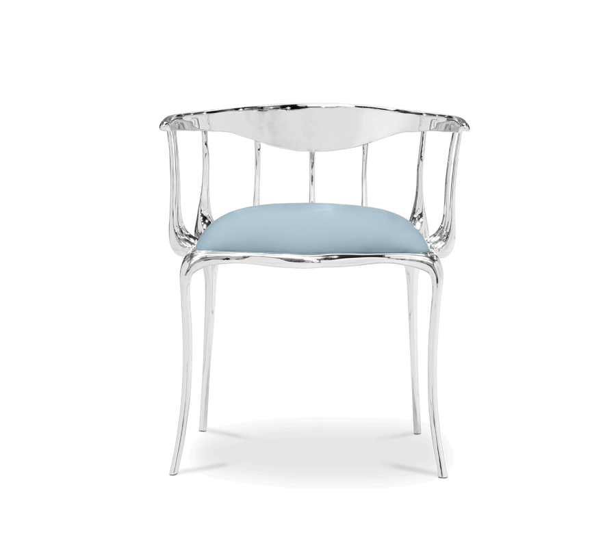 Nº 11 Silver Polished Brass Surrealist Light Blue Dining Chair