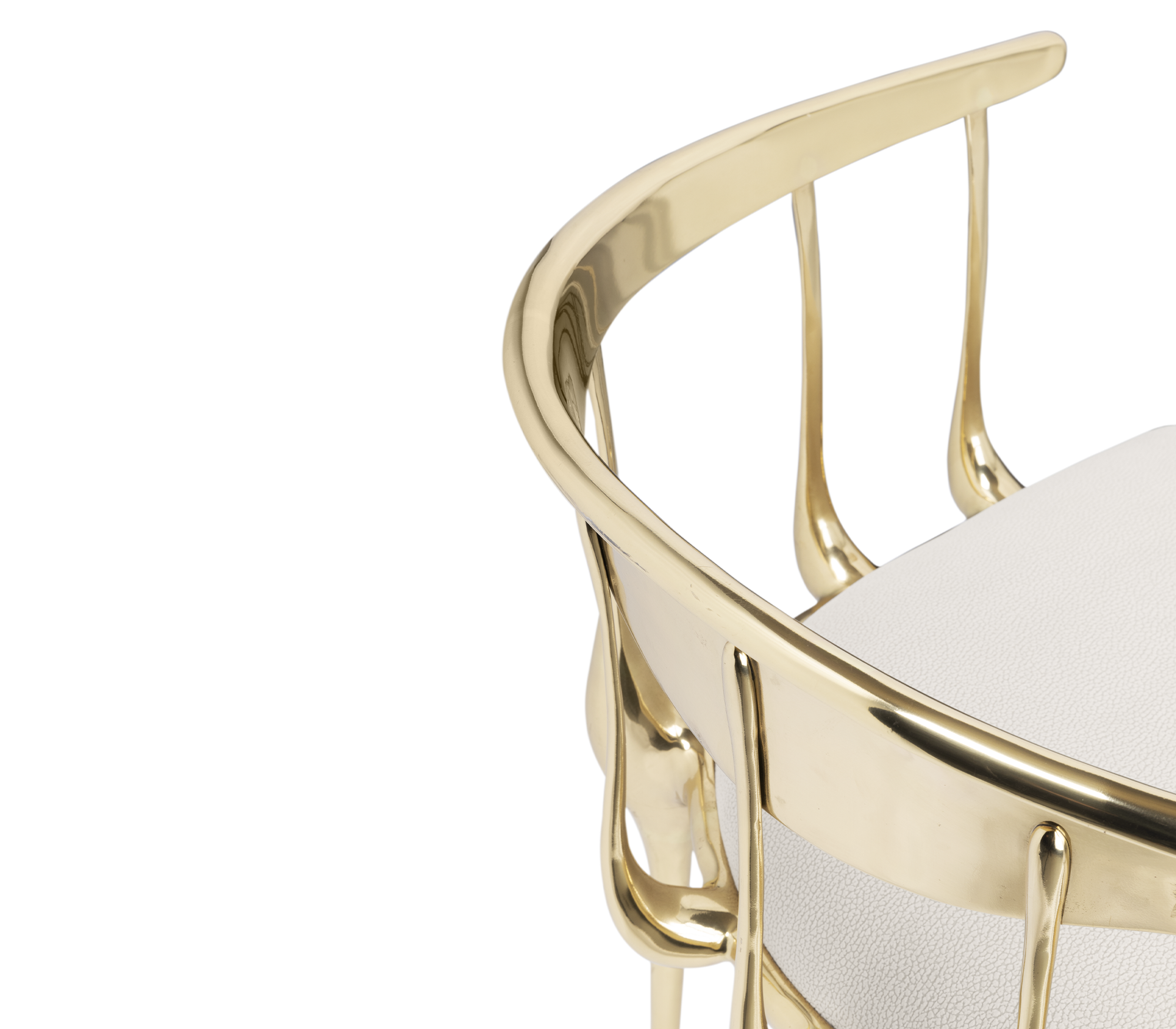 Nº 11 Cream Velvet Surrealist Polished Gold Dining Chair