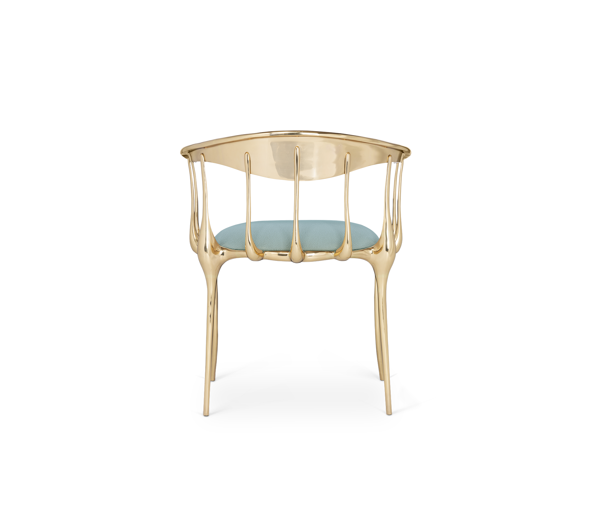 Nº 11 Light Blue Velvet Surrealist Polished Gold Dining Chair
