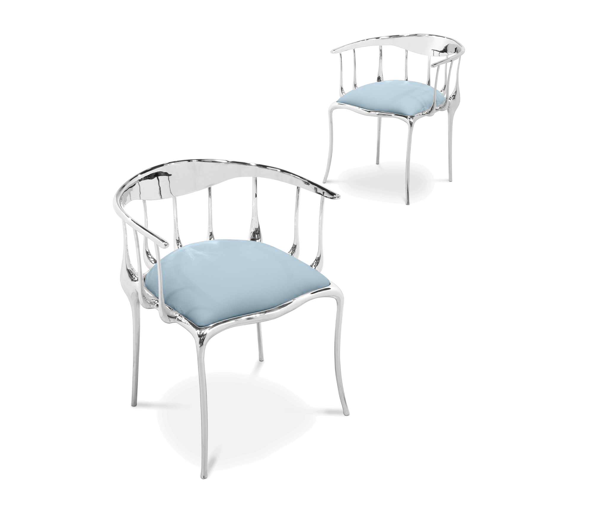 Nº 11 Silver Polished Brass Surrealist Light Blue Dining Chair