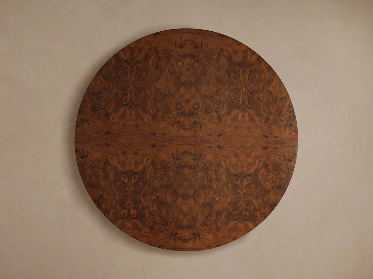 Cinzia Burl Round Coffee Table Walnut Wood Veneer & Plinth Base Sofa Center Tea Table