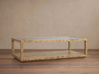 Corey Rectangle Coffee Table with Mappa Burl Wood & Glass Tabletop Sofa Center Tea Table Cocktail Table