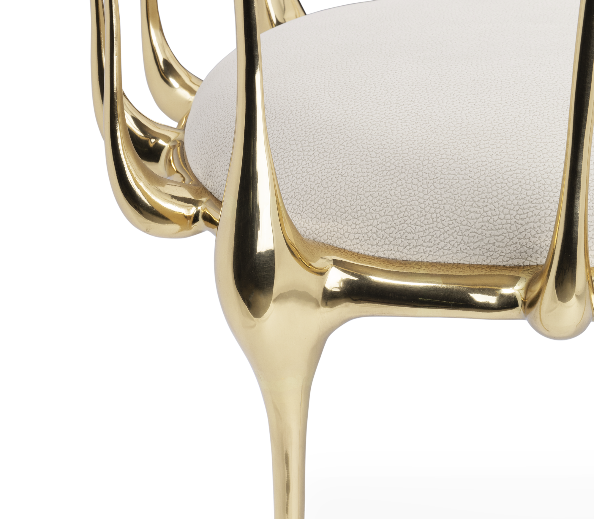 Nº 11 Cream Velvet Surrealist Polished Gold Dining Chair
