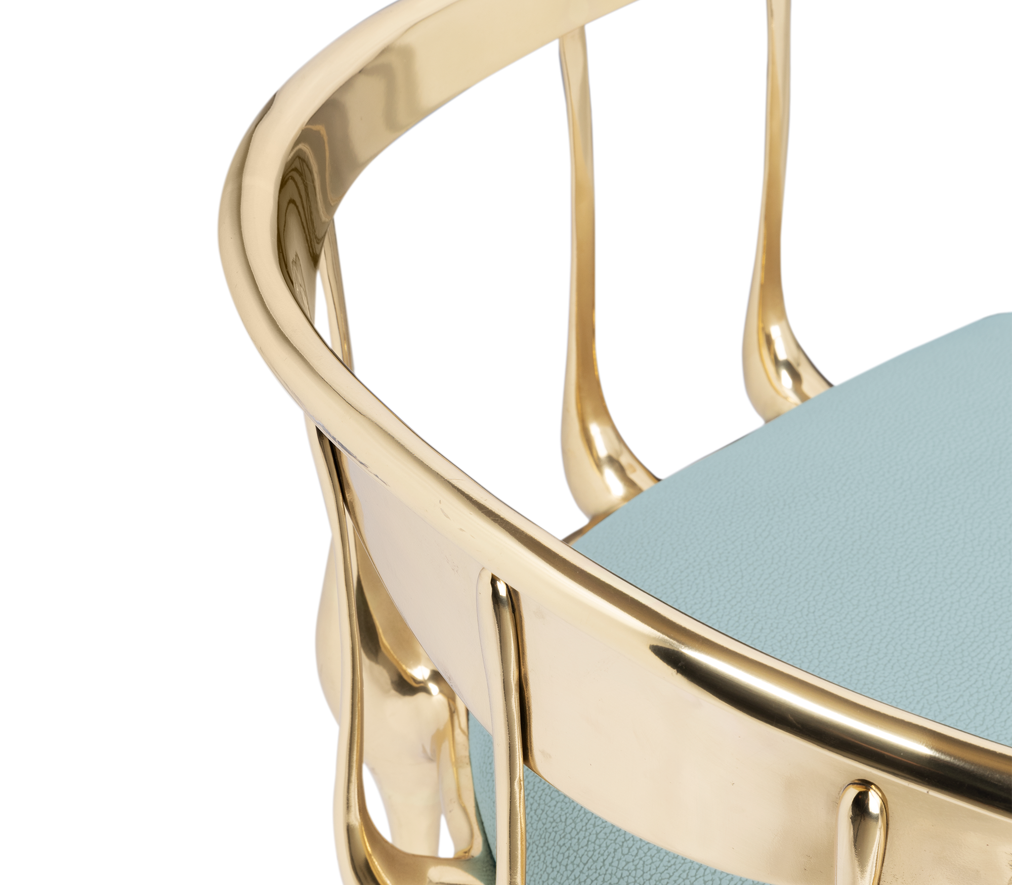 Nº 11 Light Blue Velvet Surrealist Polished Gold Dining Chair