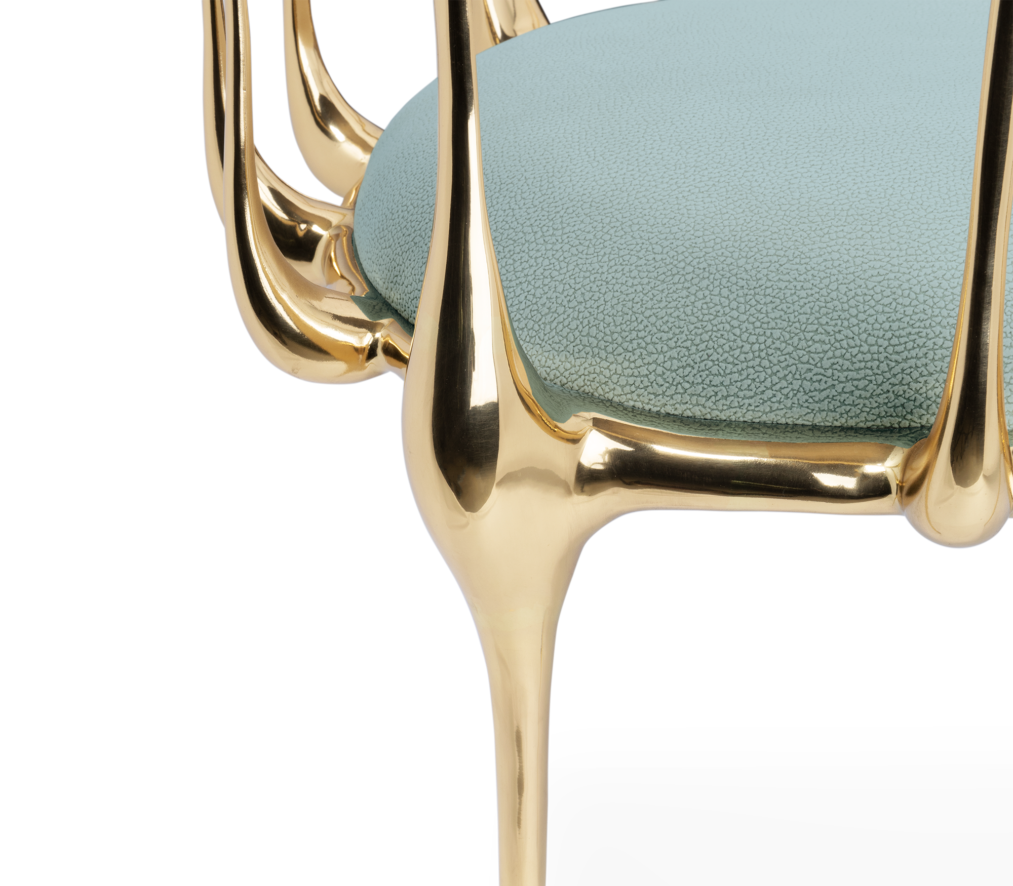 Nº 11 Light Blue Velvet Surrealist Polished Gold Dining Chair